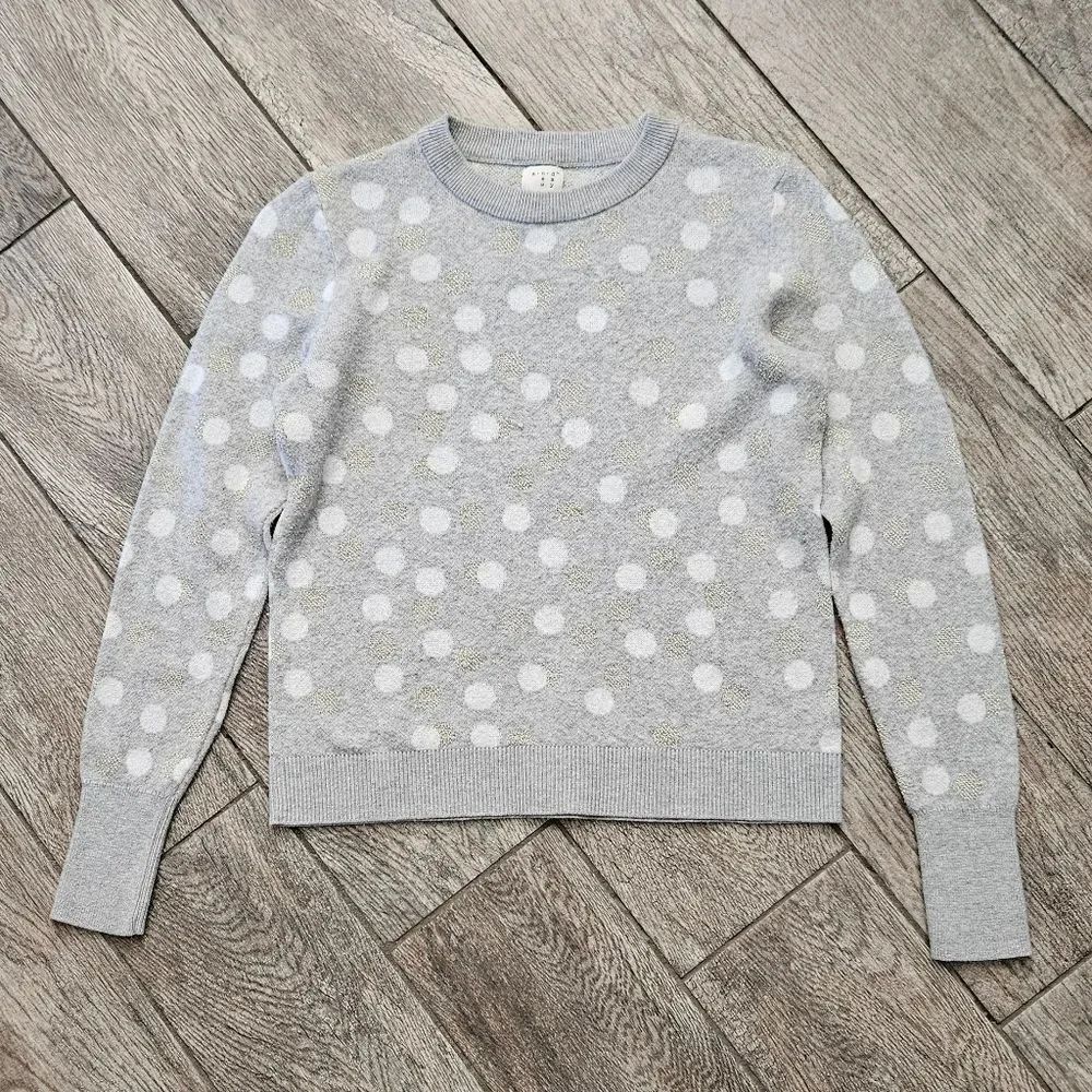 A New Day Gray Polka Dot Knit Long Sleeve Crew Neck Sweater Size XS